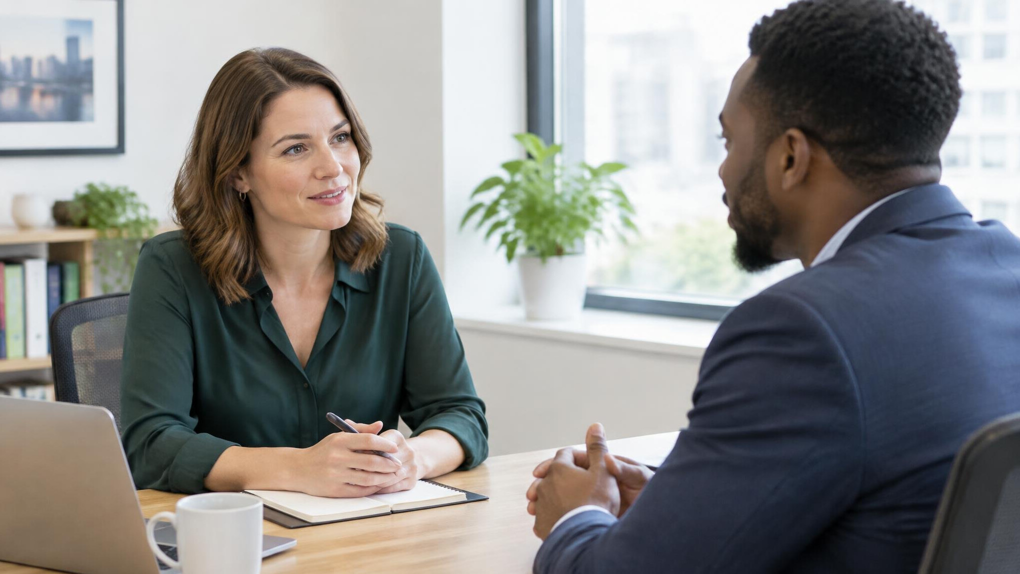 Two colleagues having a one-to-one conversation