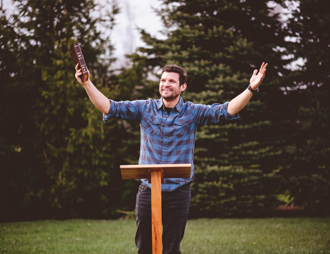 man delivering speech confidently