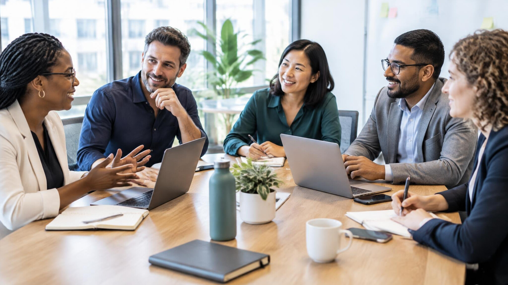 Team around a table in a business meeting