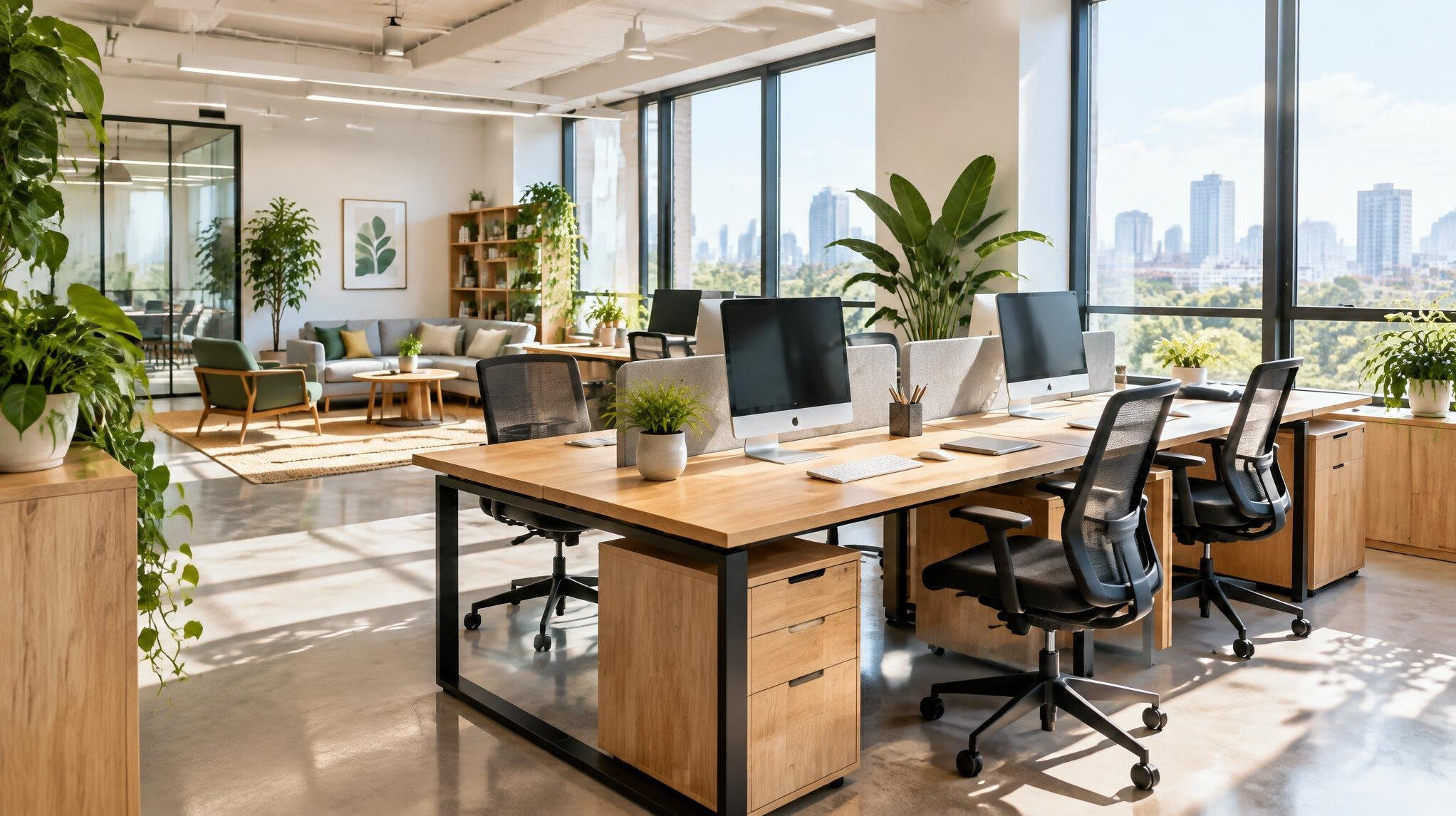 Bright modern office interior with desks